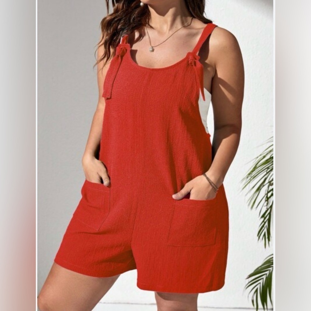 Red Pocket Overall Romper Jumpsuit Size Small
